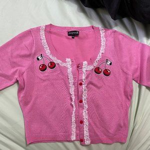 Sourpuss Pink cherry cropped mini cardigan NEW! Sz XXL Retro/Pinup